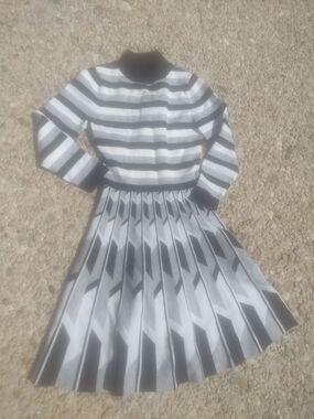Karen Millen Black and White Striped Long Sleeve Knit Dress